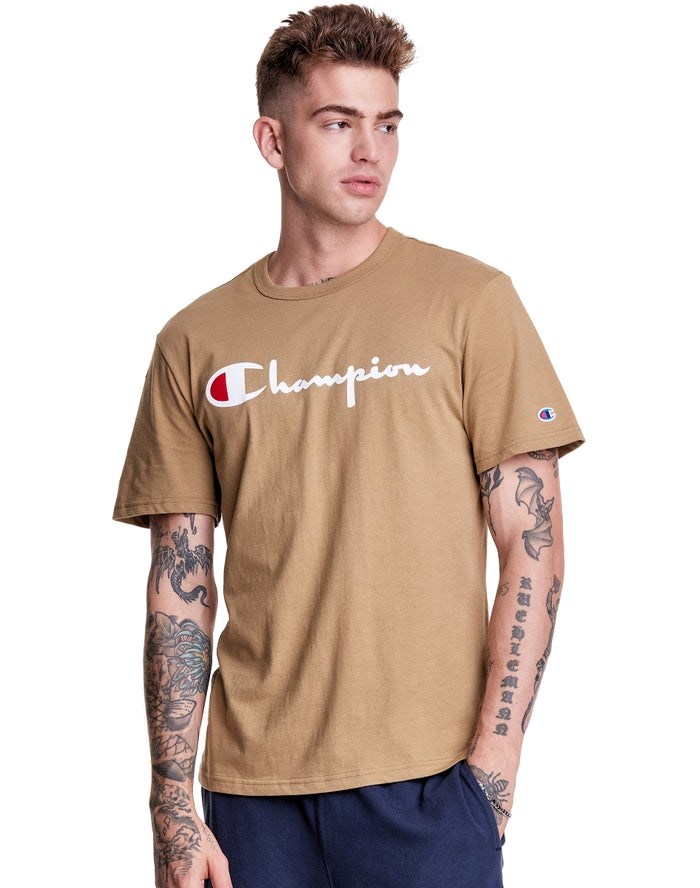 Champion Lätta Script Logo T-shirt Herr Khaki | 2658049-IA