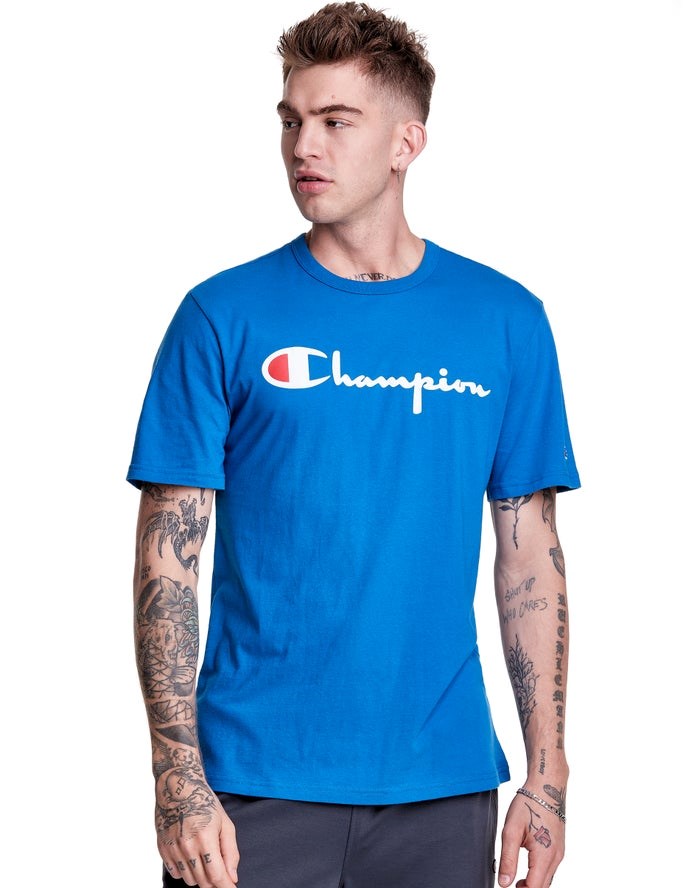 Champion Lätta Script Logo T-shirt Herr Blå | 3541682-QO