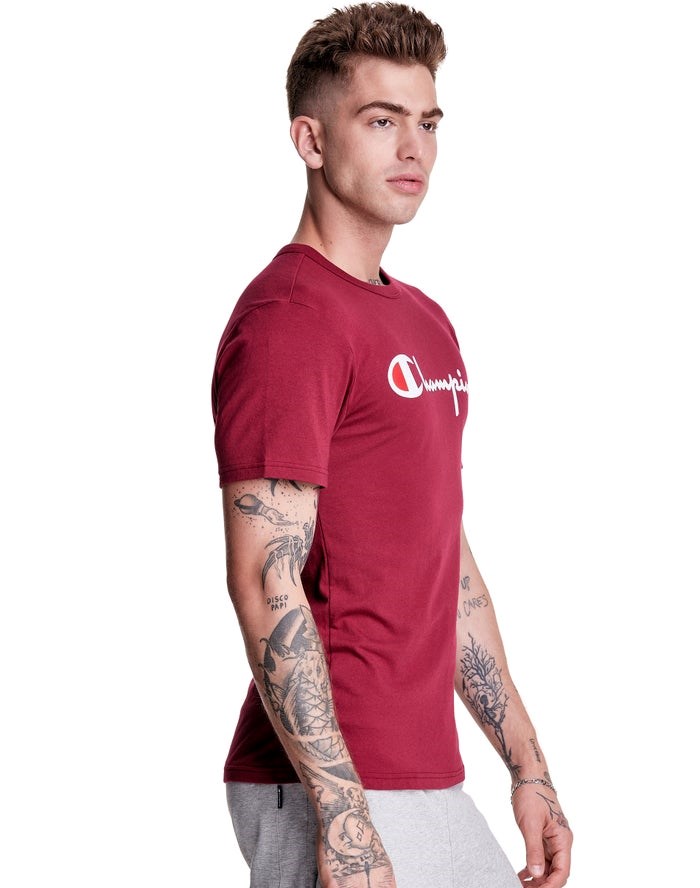 Champion Lätta Script Logo T-shirt Herr Mörkröda | 5873264-XJ