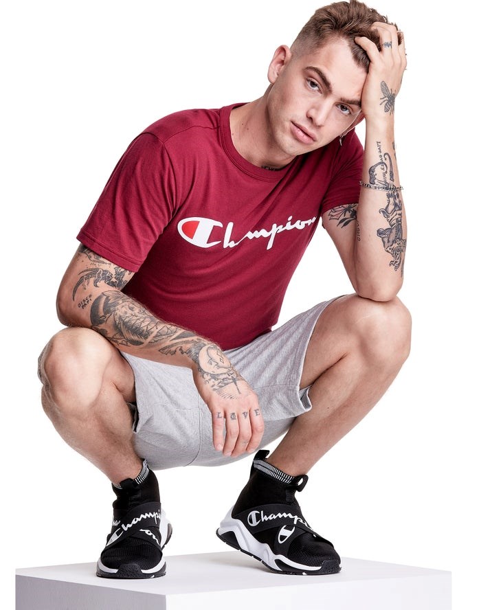 Champion Lätta Script Logo T-shirt Herr Mörkröda | 5873264-XJ