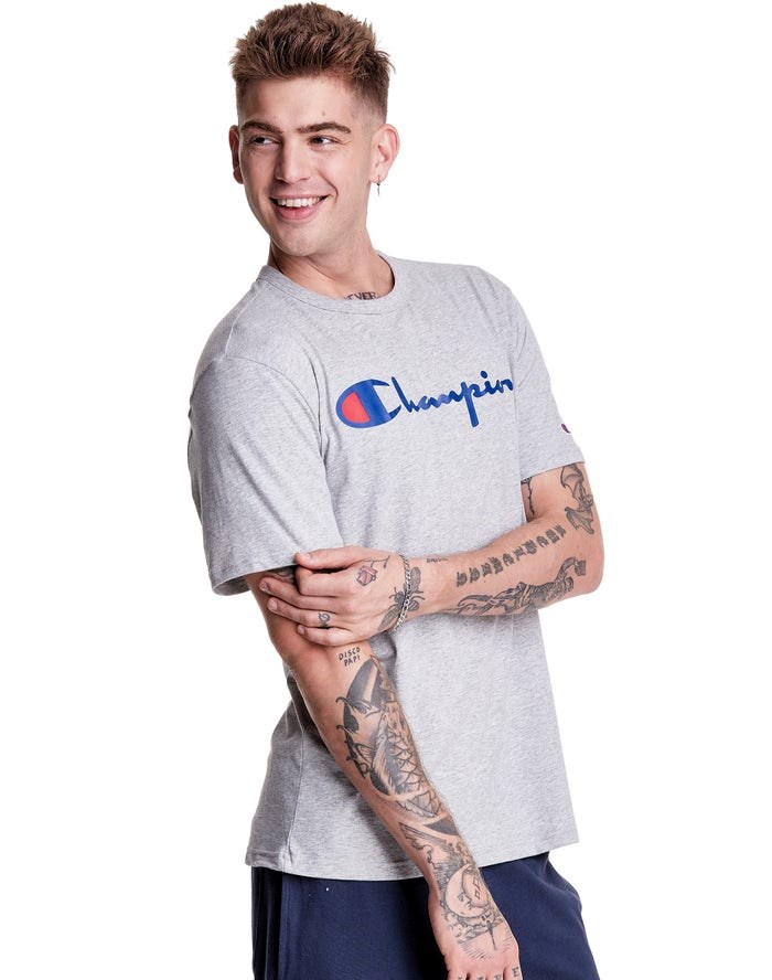 Champion Lätta Script Logo T-shirt Herr Grå | 5912806-BS