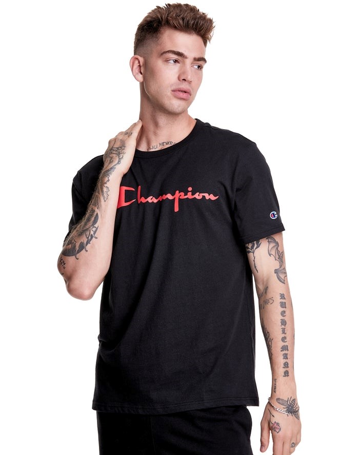 Champion Lätta Script Logo T-shirt Herr Svarta | 8236497-GE