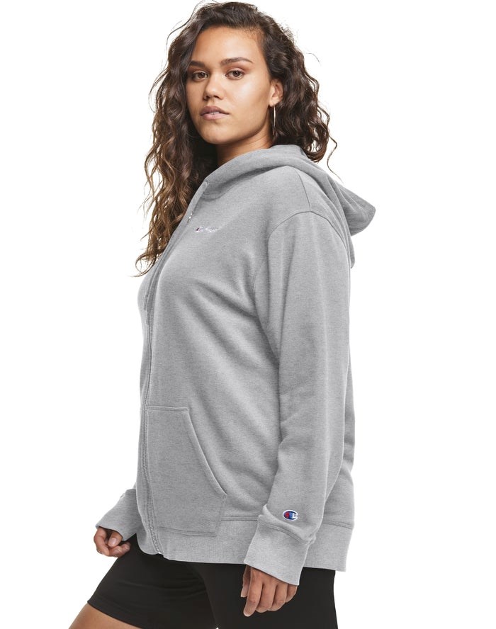 Champion Plus Campus French Terry Zip Embroidered Logo Hoodie Dam Grå | 4931620-TM