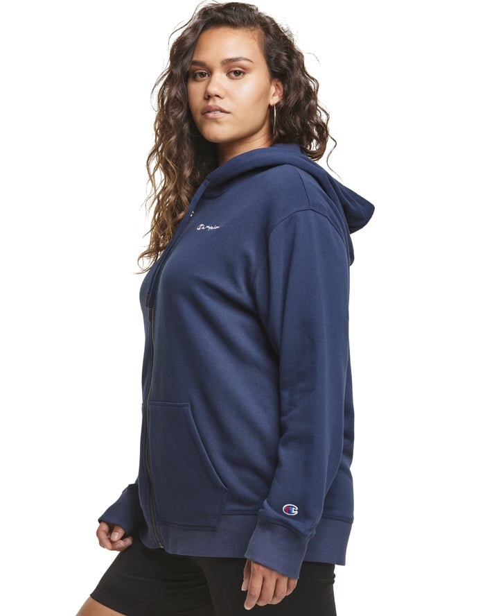 Champion Plus Campus French Terry Zip Embroidered Logo Hoodie Dam Marinblå | 5416097-GR