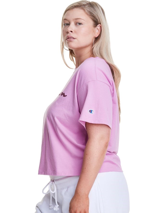 Champion Plus Cropped Script C Logo T-shirt Dam Rosa | 2895631-GH