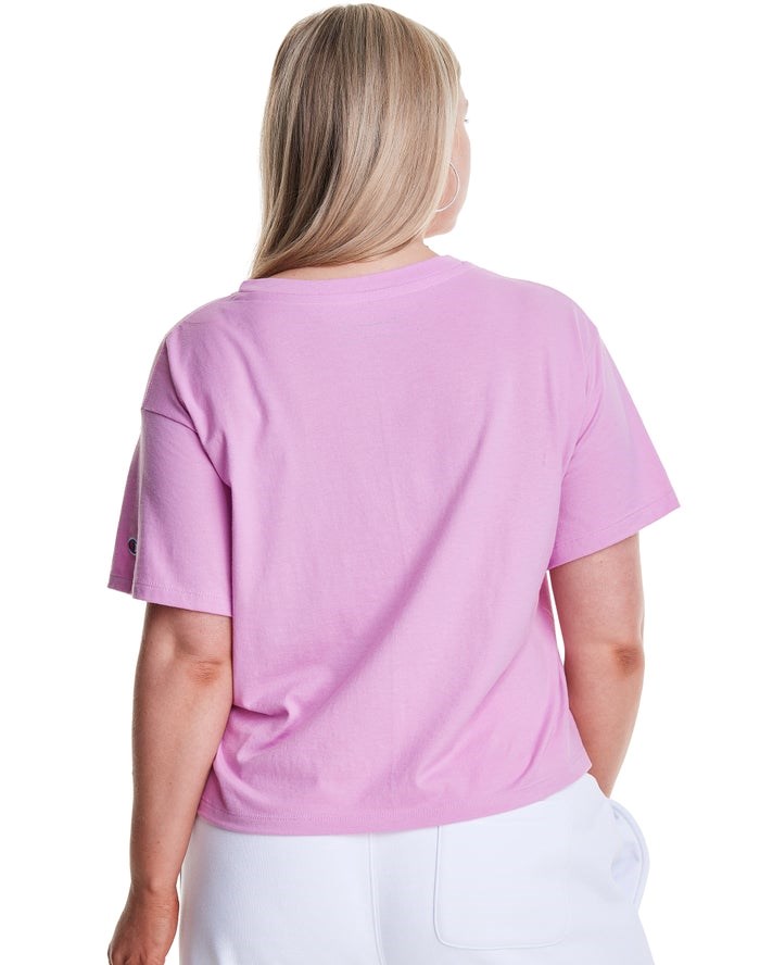 Champion Plus Cropped Script C Logo T-shirt Dam Rosa | 2895631-GH