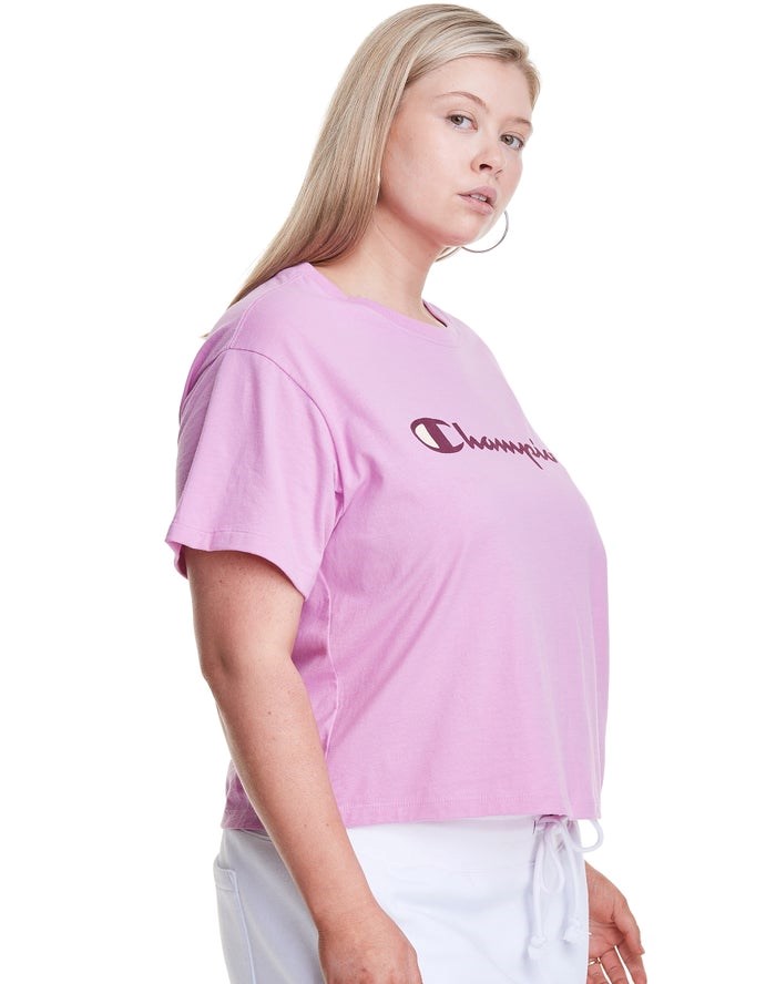 Champion Plus Cropped Script C Logo T-shirt Dam Rosa | 2895631-GH