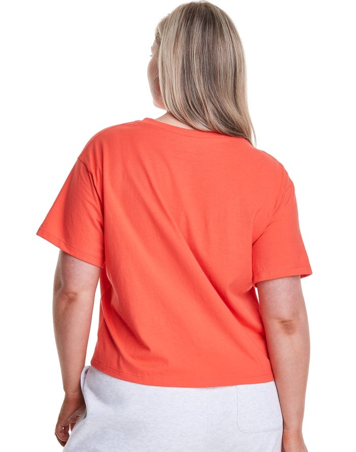 Champion Plus Cropped Script C Logo T-shirt Dam Orange | 6805942-GW