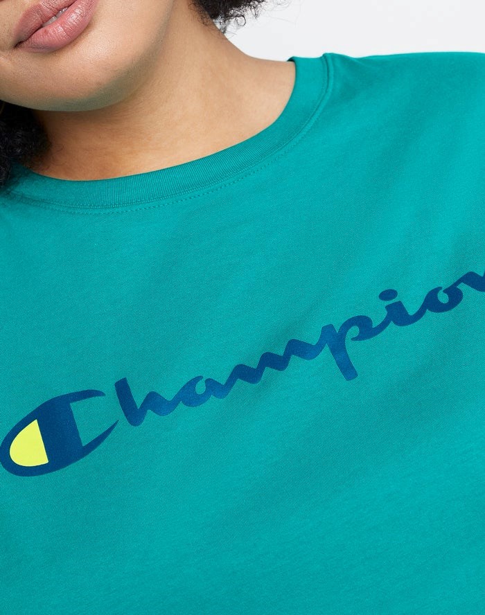 Champion Plus Cropped Script C Logo T-shirt Dam Turkos | 8403561-DQ