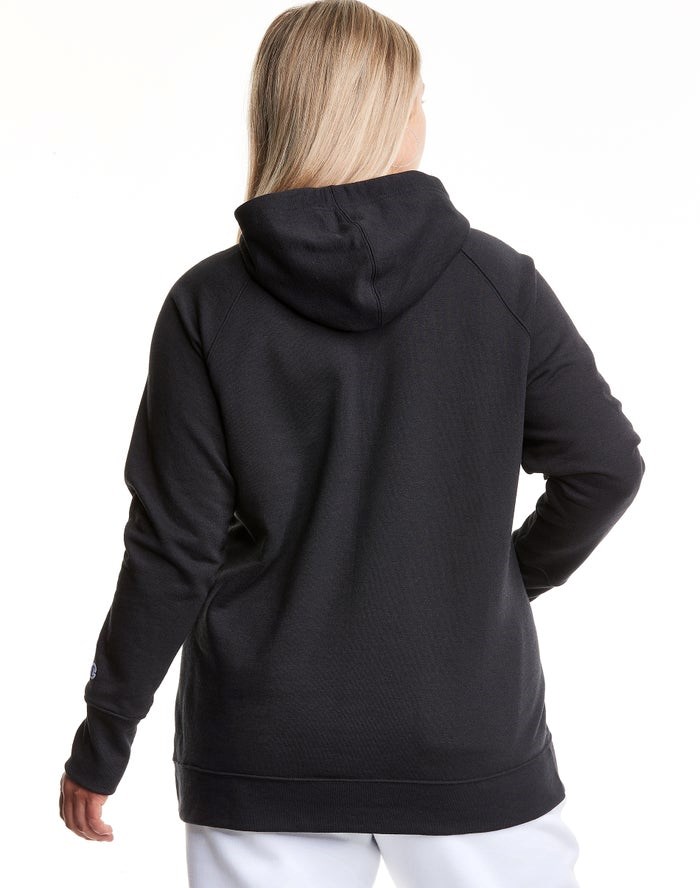 Champion Plus Powerblend Fleece Drop Shadow Foil Script Logo Hoodie Dam Svarta | 3125607-AH