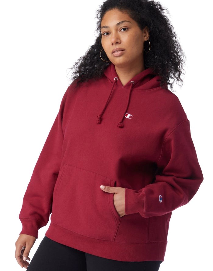 Champion Plus Reverse Weave Hoodie Dam Mörkröda | 6923874-GY