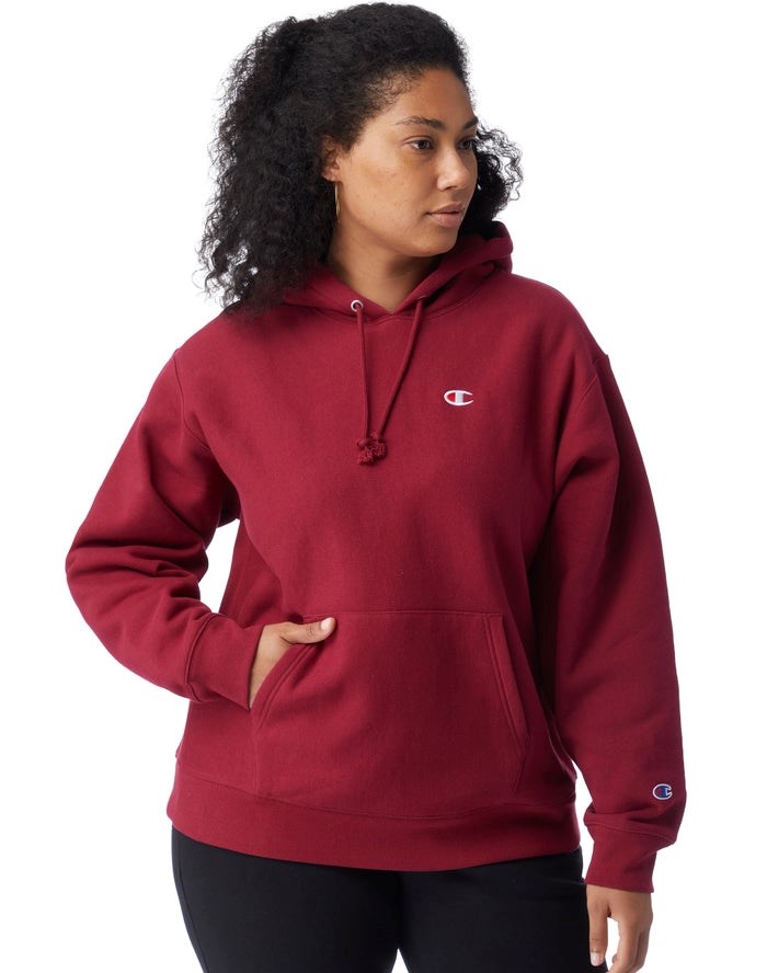 Champion Plus Reverse Weave Hoodie Dam Mörkröda | 6923874-GY