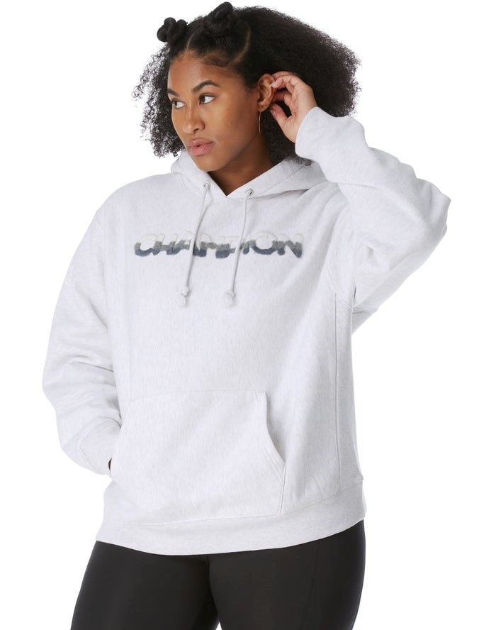 Champion Plus Reverse Weave Ombre Chenille Applique Hoodie Dam Grå | 0739128-GK