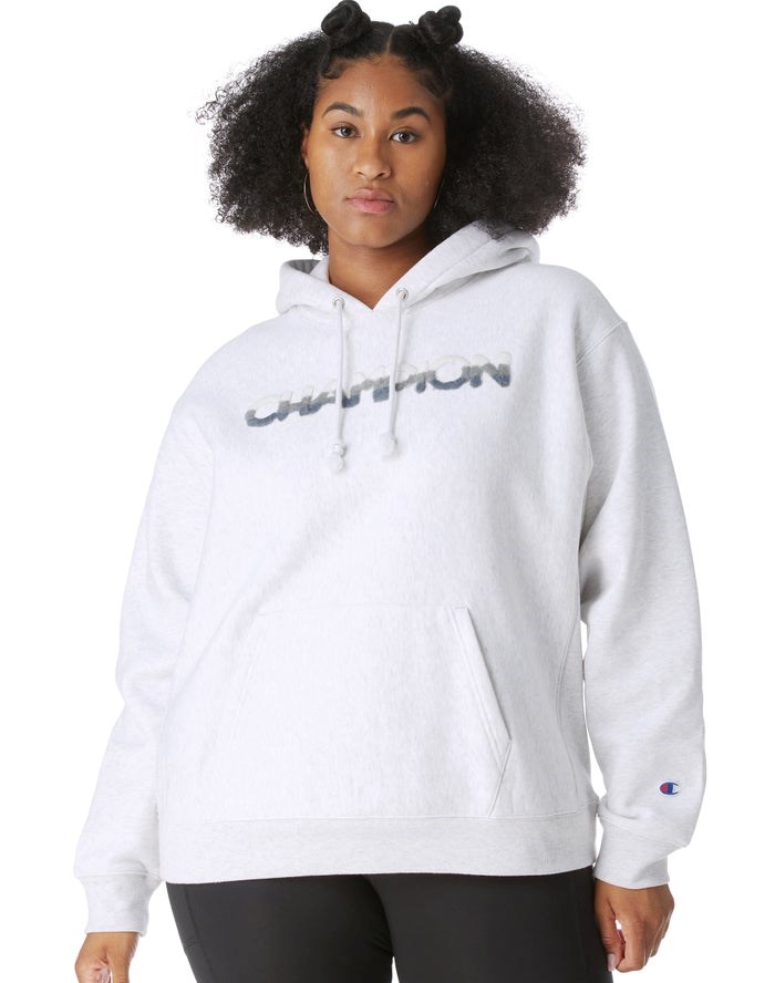 Champion Plus Reverse Weave Ombre Chenille Applique Hoodie Dam Grå | 0739128-GK