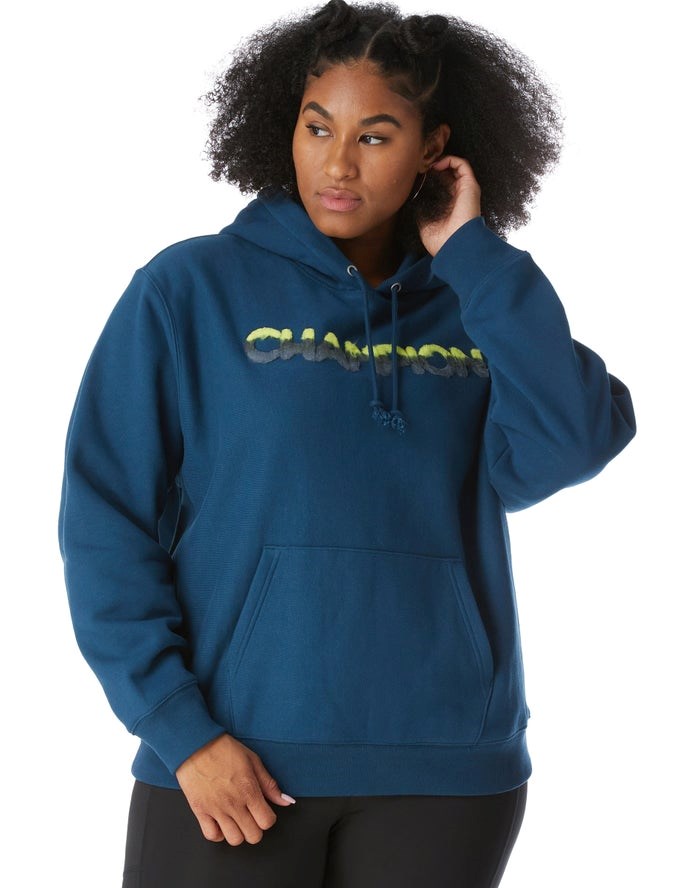 Champion Plus Reverse Weave Ombre Chenille Applique Hoodie Dam Blå | 5641780-ST