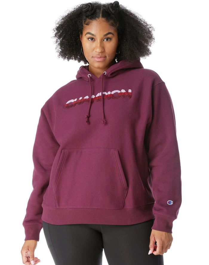 Champion Plus Reverse Weave Ombre Chenille Applique Hoodie Dam Mörklila | 6792153-UT