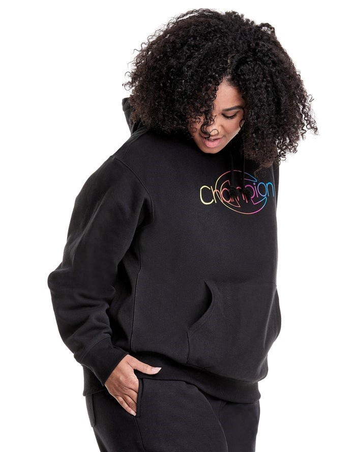 Champion Plus Reverse Weave Rainbow Logo Hoodie Dam Svarta | 6274815-CL