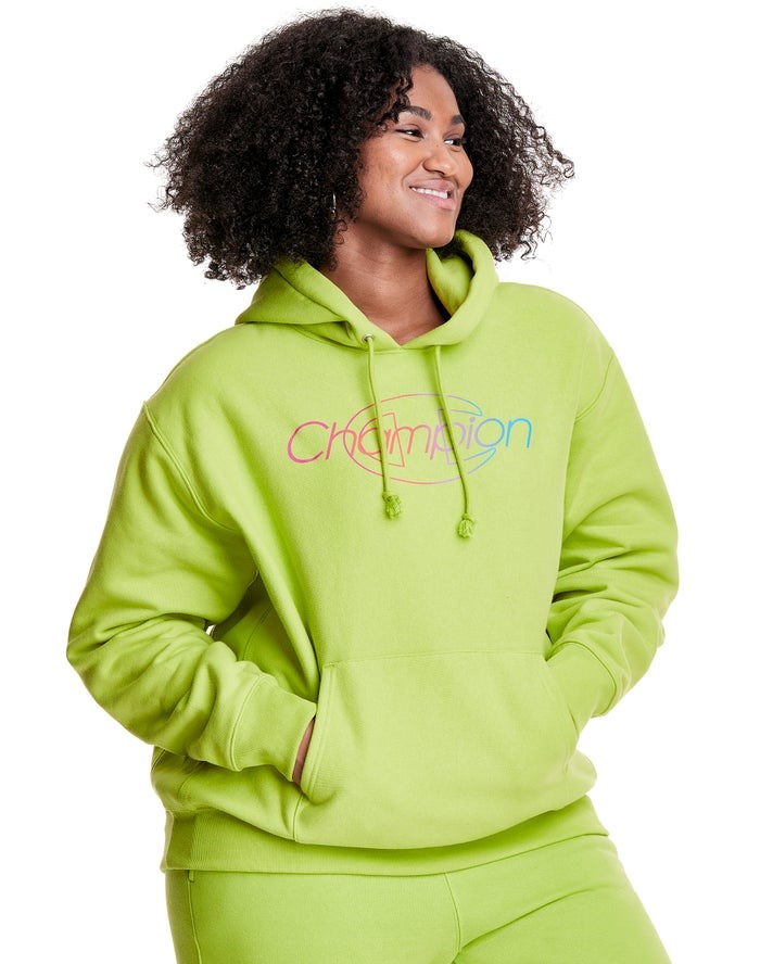 Champion Plus Reverse Weave Rainbow Logo Hoodie Dam Gröna | 7236805-ZB