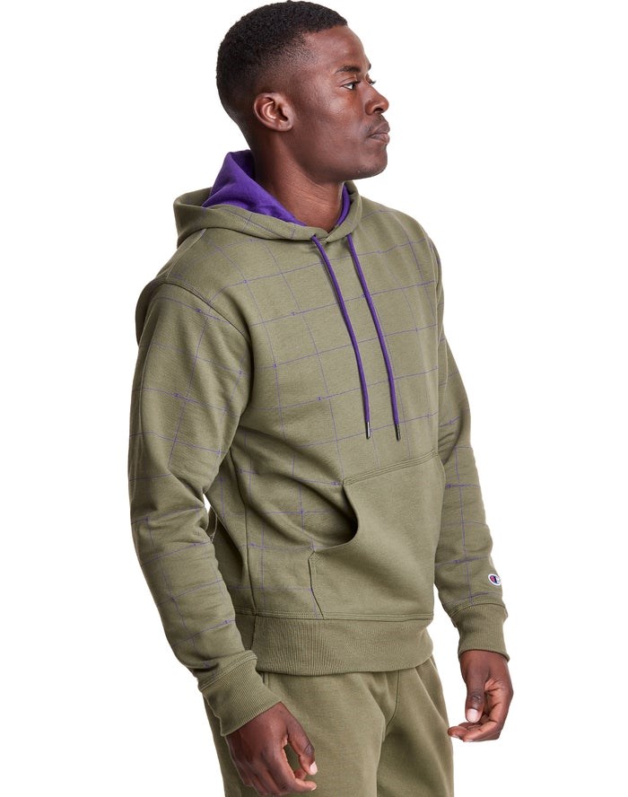 Champion Powerblend All Over Logo Hoodie Herr Olivgröna | 3491726-XY