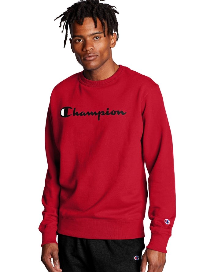 Champion Powerblend Crew Script Logo Tröjor Herr Röda | 5419706-ZX