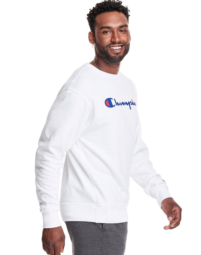 Champion Powerblend Crew Script Logo Tröjor Herr Vita | 7816432-EU