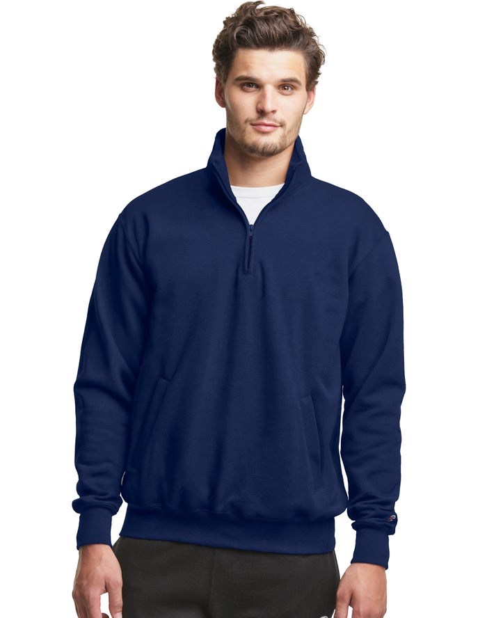 Champion Powerblend Fleece 1/4 Zip With Pockets Tröjor Herr Marinblå | 1204739-FJ