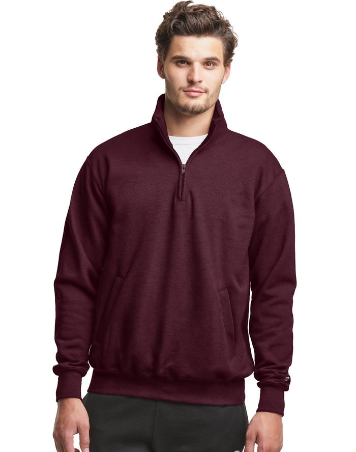 Champion Powerblend Fleece 1/4 Zip With Pockets Tröjor Herr Mörkröda | 1592483-DS