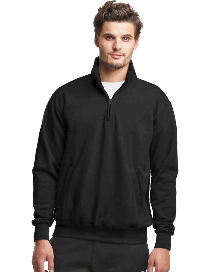 Champion Powerblend Fleece 1/4 Zip With Pockets Tröjor Herr Svarta | 1690785-HB