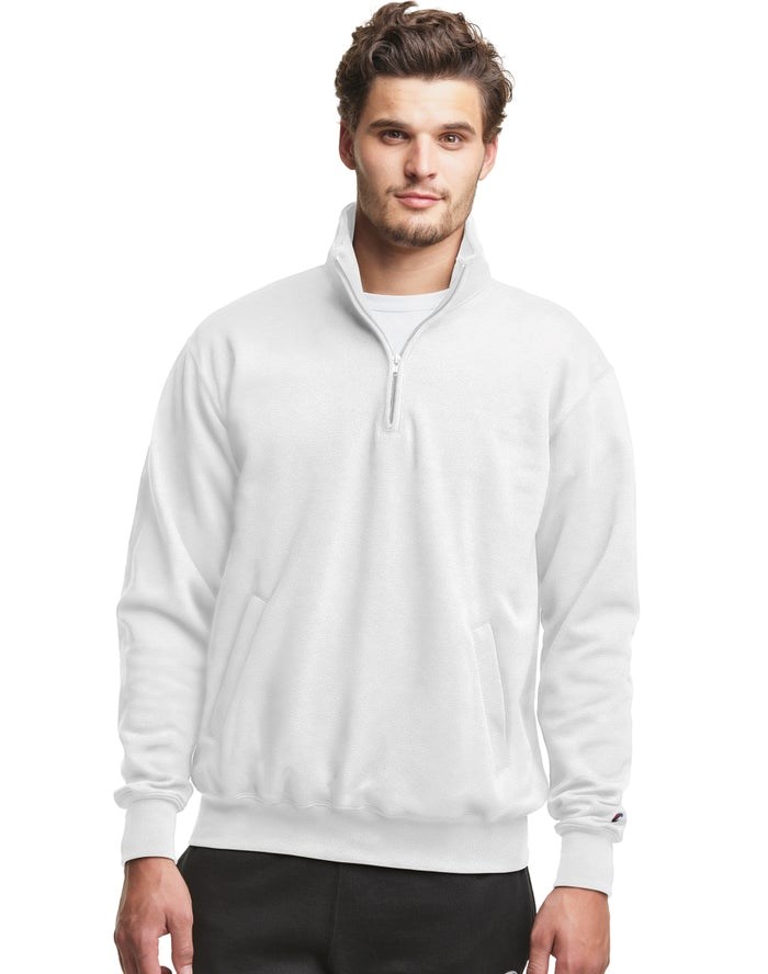 Champion Powerblend Fleece 1/4 Zip With Pockets Tröjor Herr Vita | 1734598-CR