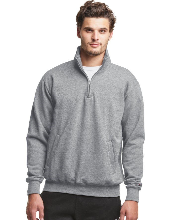 Champion Powerblend Fleece 1/4 Zip With Pockets Tröjor Herr Grå | 5186304-US