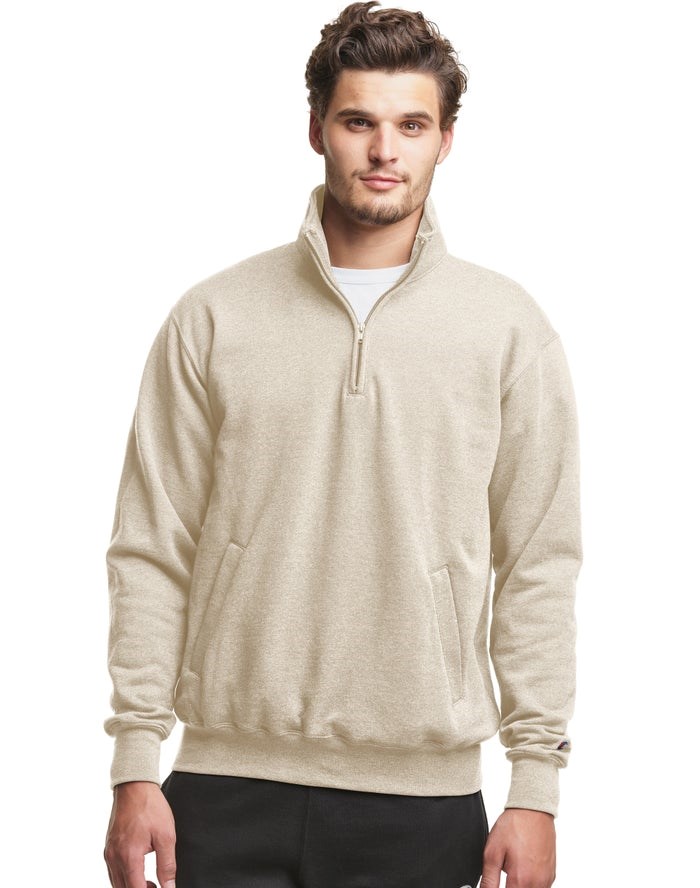 Champion Powerblend Fleece 1/4 Zip With Pockets Tröjor Herr Grädde | 7431826-VA