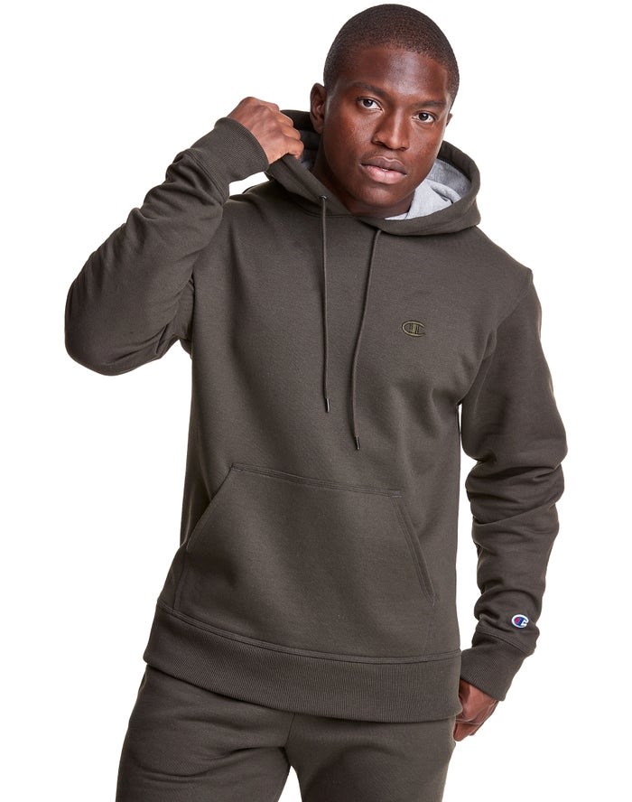 Champion Powerblend Fleece C Logo Hoodie Herr Mörkolivgröna | 2039857-NT