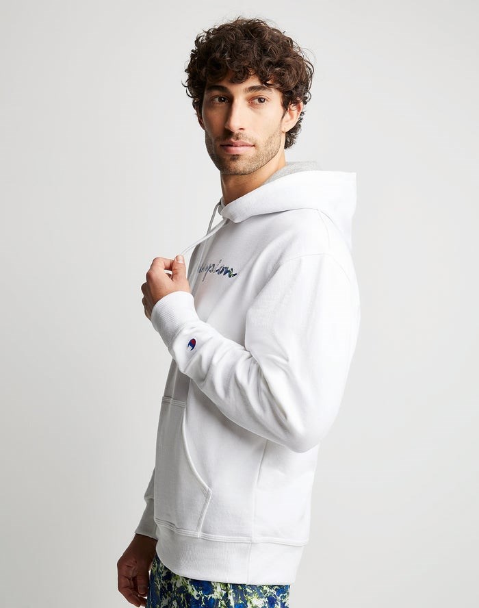 Champion Powerblend Fleece Chasing Waves Hoodie Herr Vita | 2318605-QN