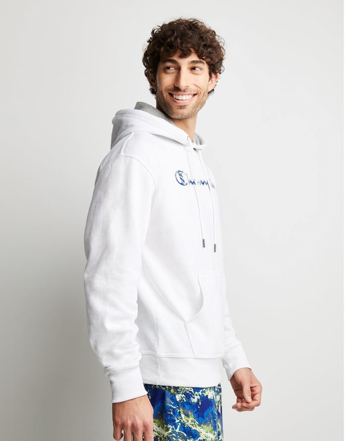 Champion Powerblend Fleece Chasing Waves Hoodie Herr Vita | 2318605-QN