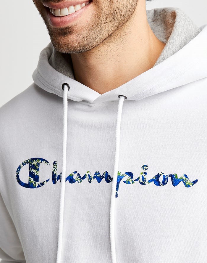 Champion Powerblend Fleece Chasing Waves Hoodie Herr Vita | 2318605-QN