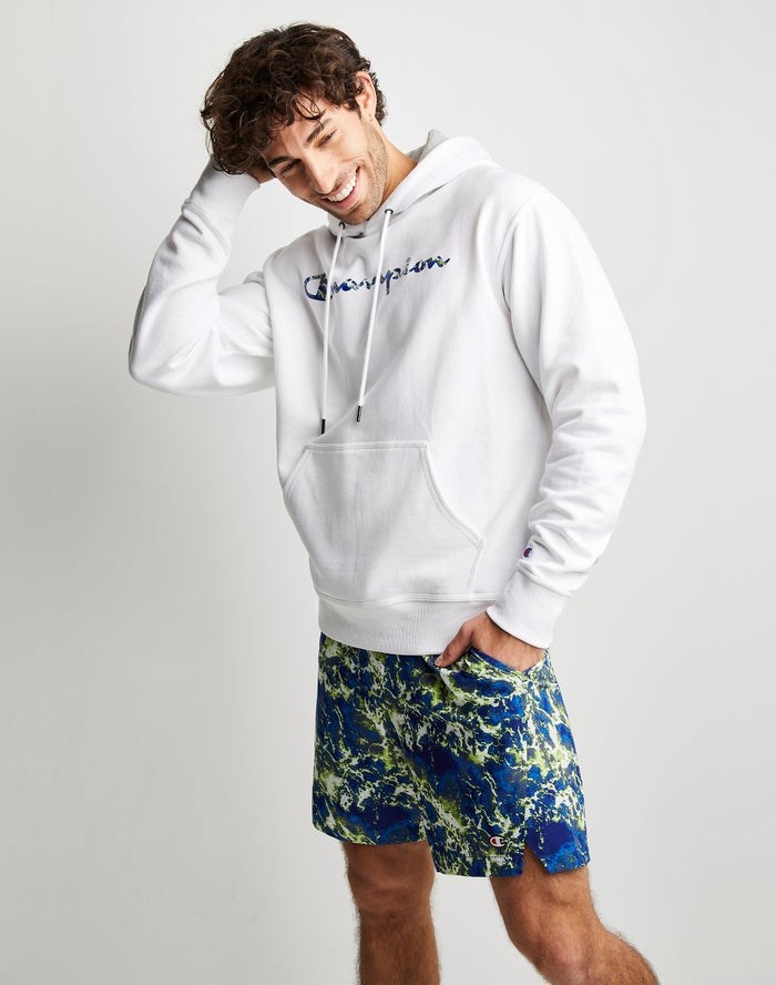 Champion Powerblend Fleece Chasing Waves Hoodie Herr Vita | 2318605-QN