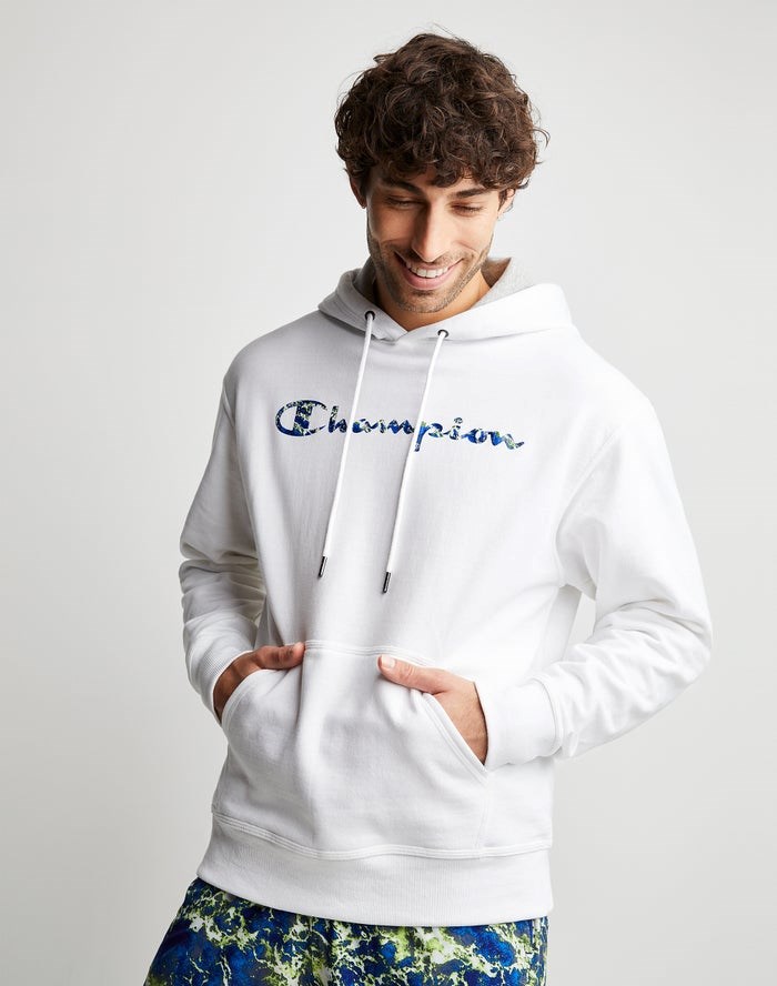 Champion Powerblend Fleece Chasing Waves Hoodie Herr Vita | 2318605-QN