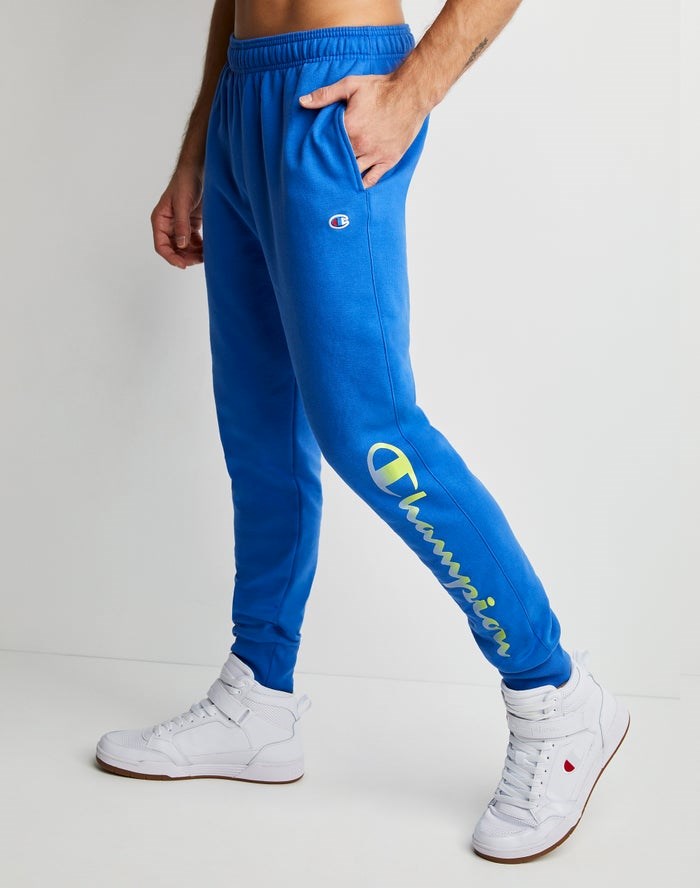 Champion Powerblend Fleece Chasing Waves Sweatpants Herr Blå | 7249153-MJ