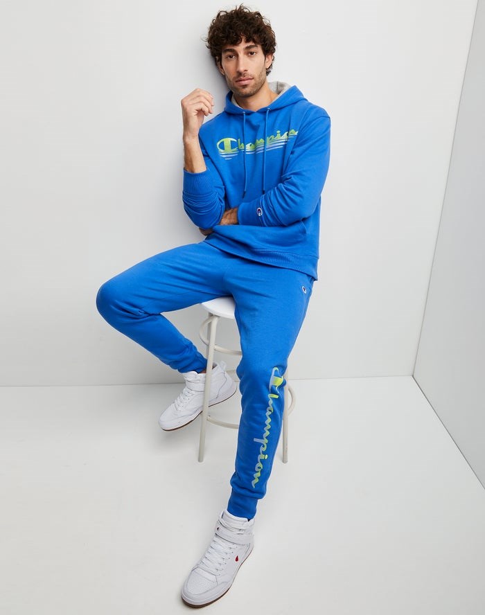 Champion Powerblend Fleece Chasing Waves Sweatpants Herr Blå | 7249153-MJ