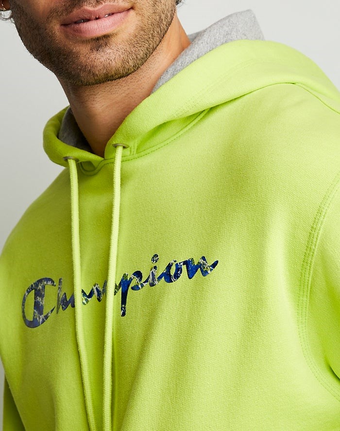 Champion Powerblend Fleece Chasing Waves Hoodie Herr Gröna | 9430285-YL