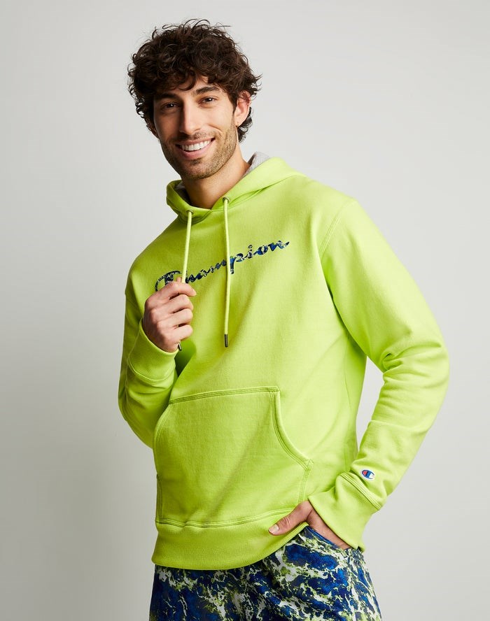 Champion Powerblend Fleece Chasing Waves Hoodie Herr Gröna | 9430285-YL