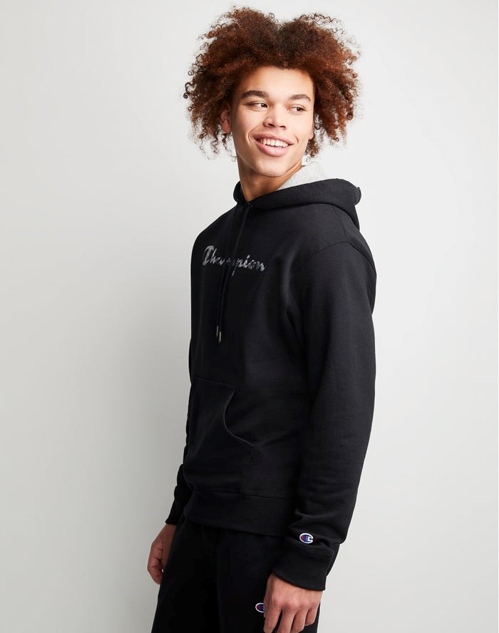 Champion Powerblend Fleece Chasing Waves Hoodie Herr Svarta | 9701523-ES