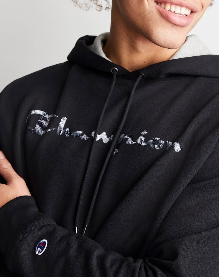 Champion Powerblend Fleece Chasing Waves Hoodie Herr Svarta | 9701523-ES