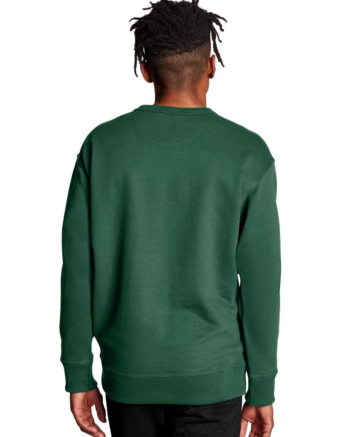 Champion Powerblend Fleece Crew C Logo Tröjor Herr Gröna | 4018692-QH