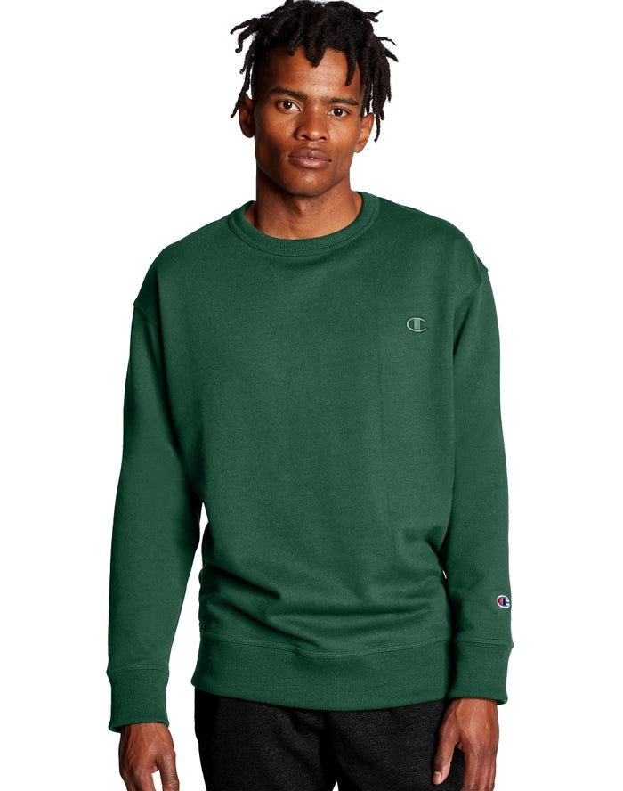 Champion Powerblend Fleece Crew C Logo Tröjor Herr Gröna | 4018692-QH