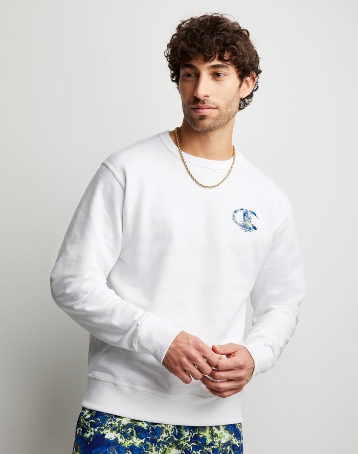 Champion Powerblend Fleece Crew Chasing Waves Tröjor Herr Vita | 4675203-DQ