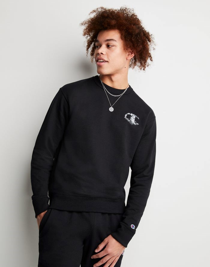 Champion Powerblend Fleece Crew Chasing Waves Tröjor Herr Svarta | 6752089-SX