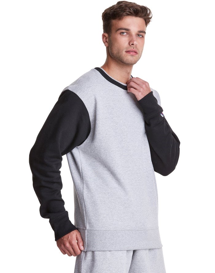 Champion Powerblend Fleece Crew Double Collar Crew Embroidered C Logo Tröjor Herr Grå Svarta | 0947268-PA