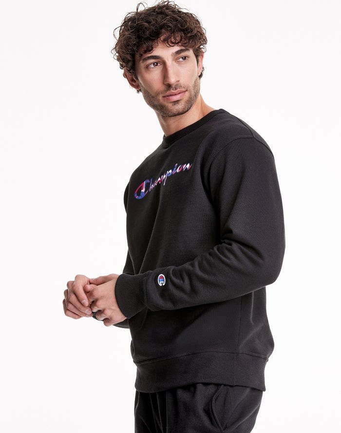 Champion Powerblend Fleece Crew Liquid Filled Script Logo Tröjor Herr Svarta | 0495162-CH