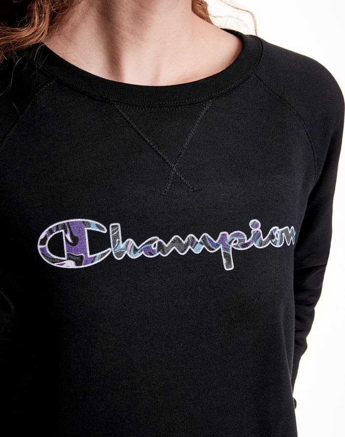 Champion Powerblend Fleece Crew Liquid Filled C T-shirt Dam Svarta | 3548097-QO